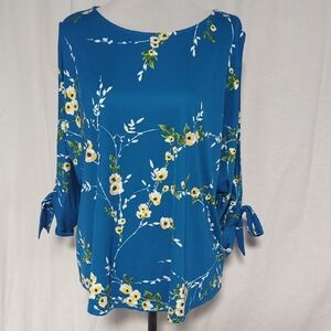 Worthington Blue Relaxed Tie Front Blouse